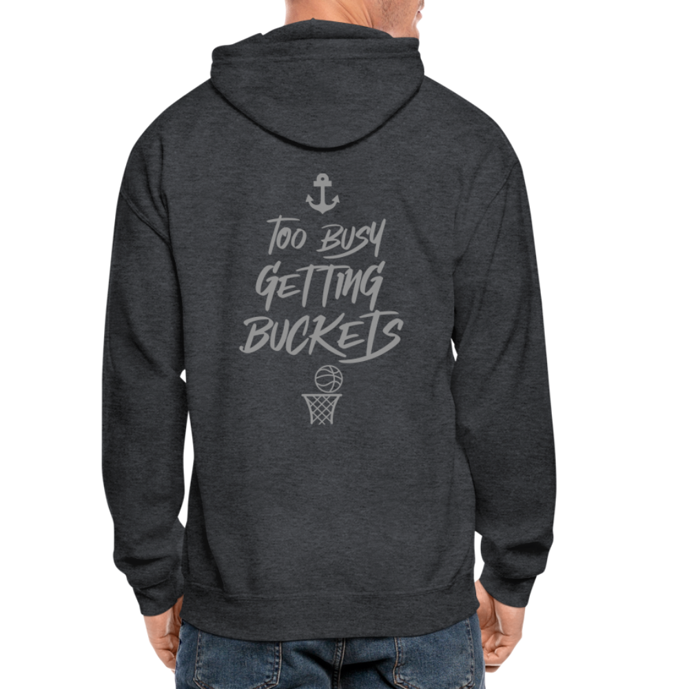 Too Busy Getting Buckets Aptos High Basketball Adult Zip Hoodie - deep heather