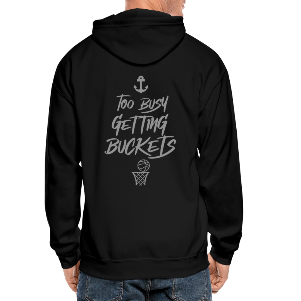 Too Busy Getting Buckets Aptos High Basketball Adult Zip Hoodie - black