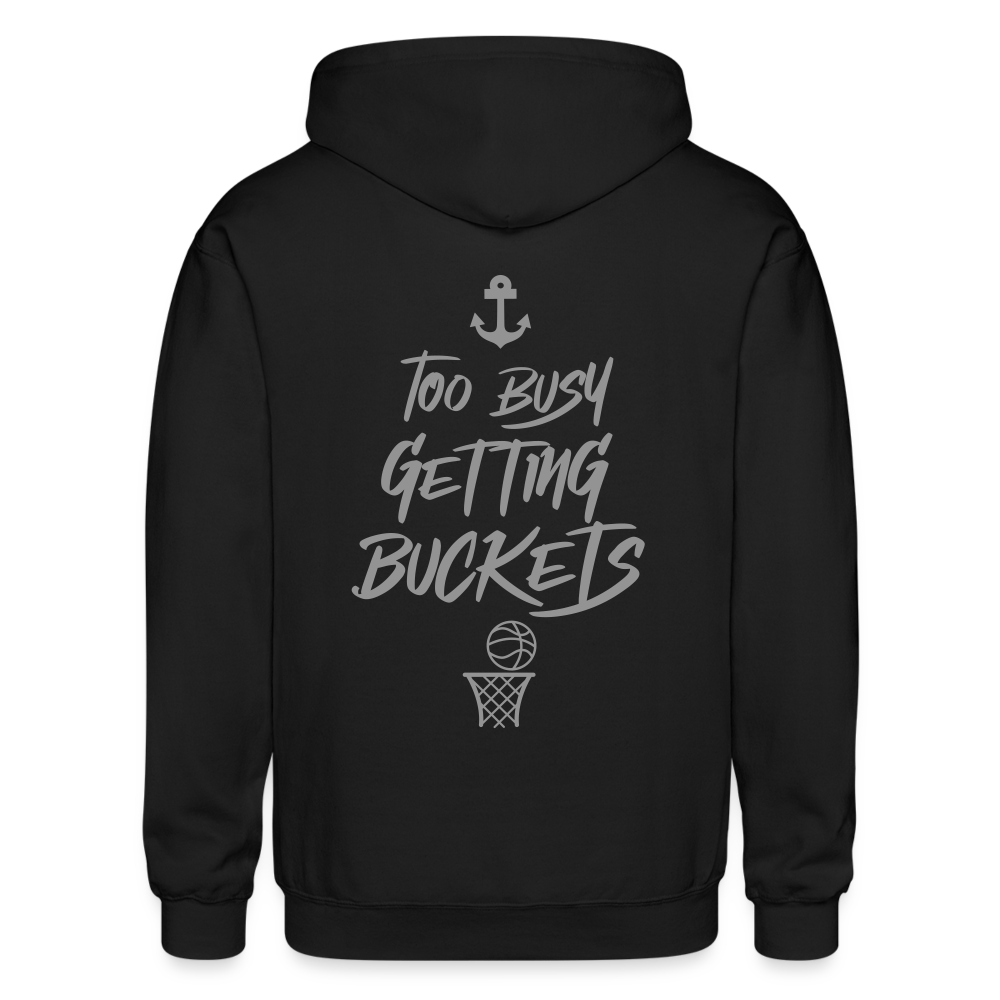 Too Busy Getting Buckets Aptos High Basketball Adult Zip Hoodie - black