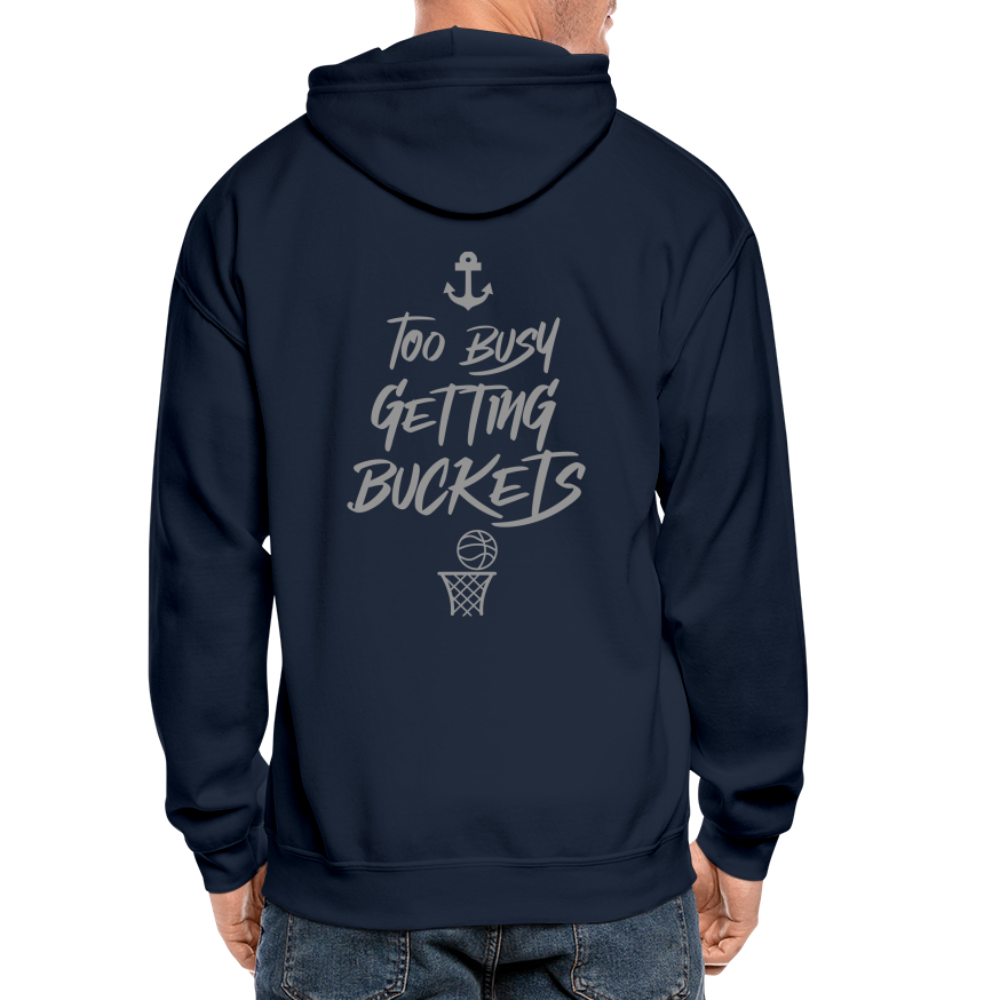 Too Busy Getting Buckets Aptos High Basketball Adult Zip Hoodie - navy