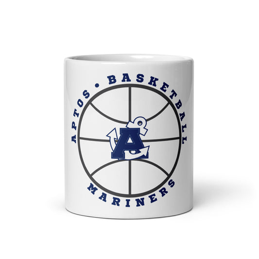 Ball is Life Aptos High Basketball White glossy mug